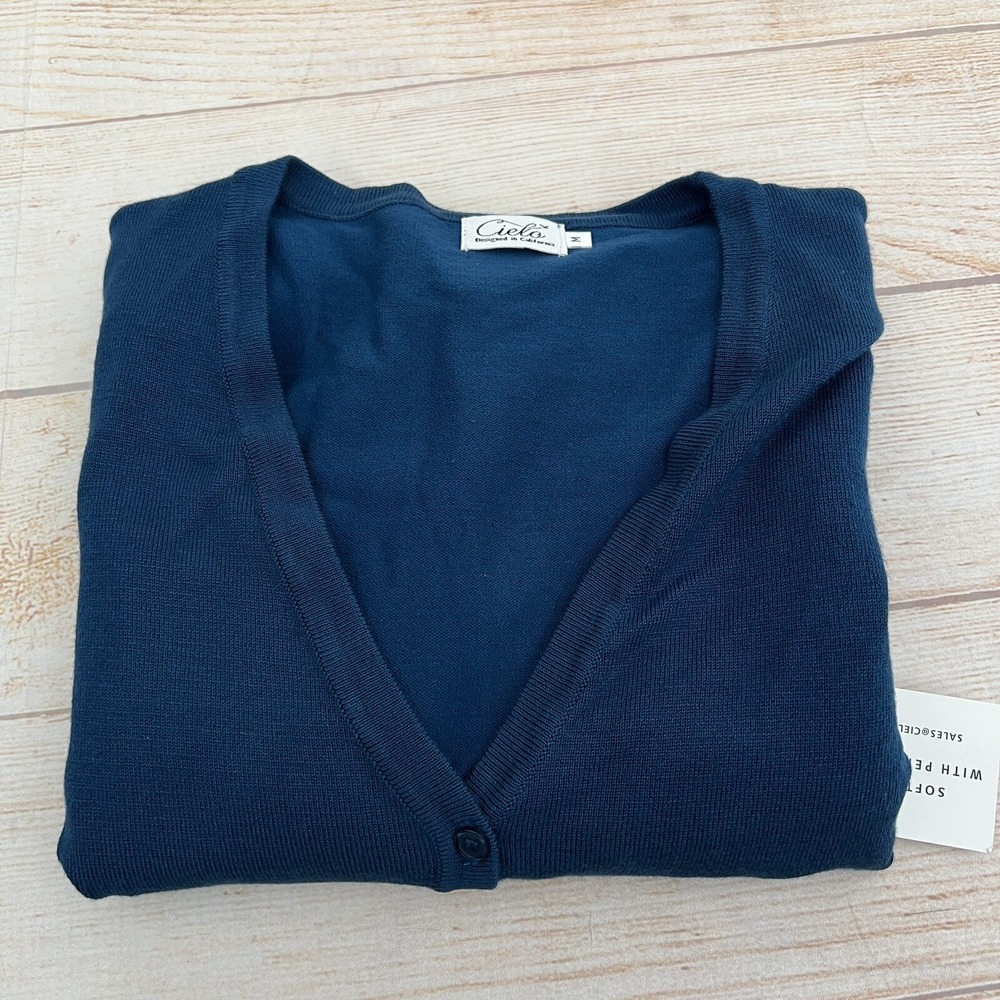 Cielo Blue Cardigan Sweater Women's Long Sleeve Button Up V neck Size M - Picture 5 of 10